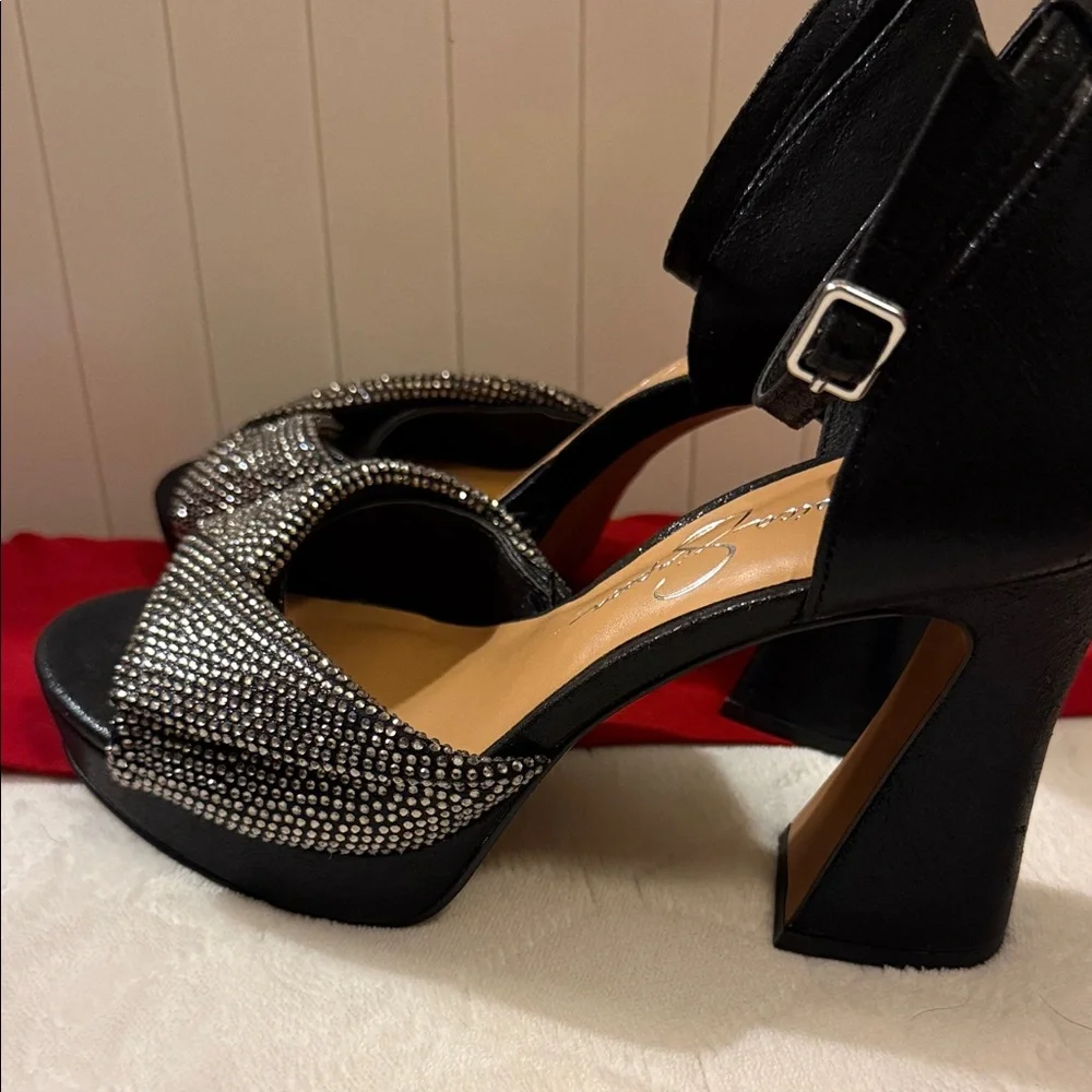 Jessica Simpson Black Crystal Cross-Band Ankle-Strap Heels - Picture 5 of 16